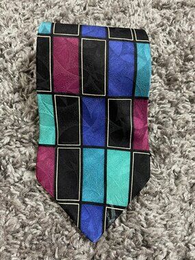 Vintage Color Block Tie Teal Purple Black Retro Statement Necktie